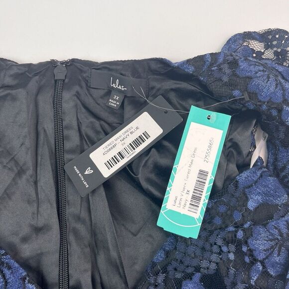 New Lulus Molinetto Floral Lace Ruffled Maxi Dress 3X Navy - Picture 6 of 16